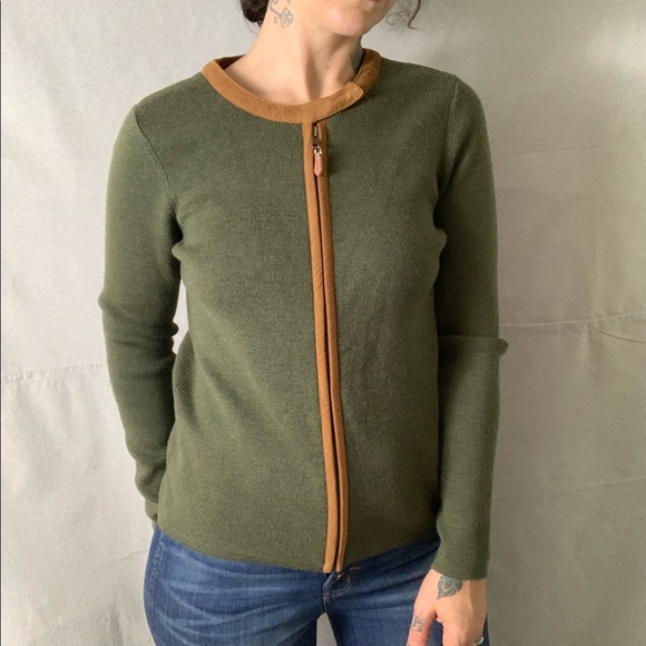 J. MCLAUGHLIN Merino Wool Suede Trim Zip Cardigan - Picture 4 of 6